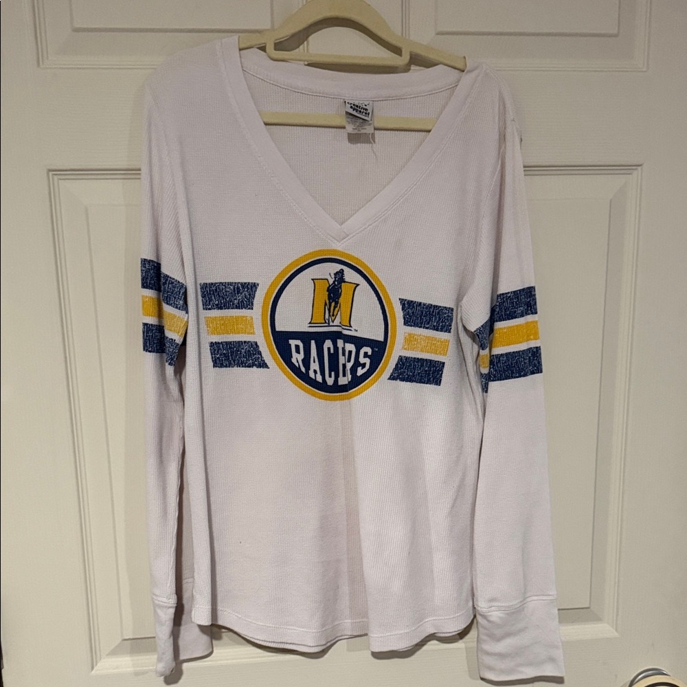 Murray State University Racers White V-Neck thermal knit tee